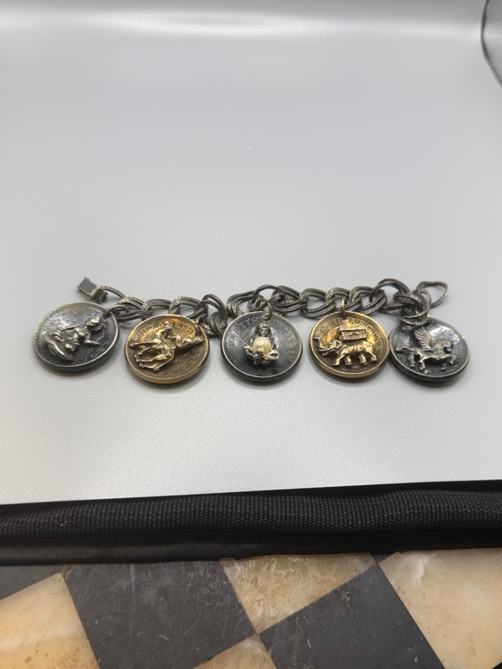 Mixed Metal Vinage Coin Charm Bracelet - Animal Medallions